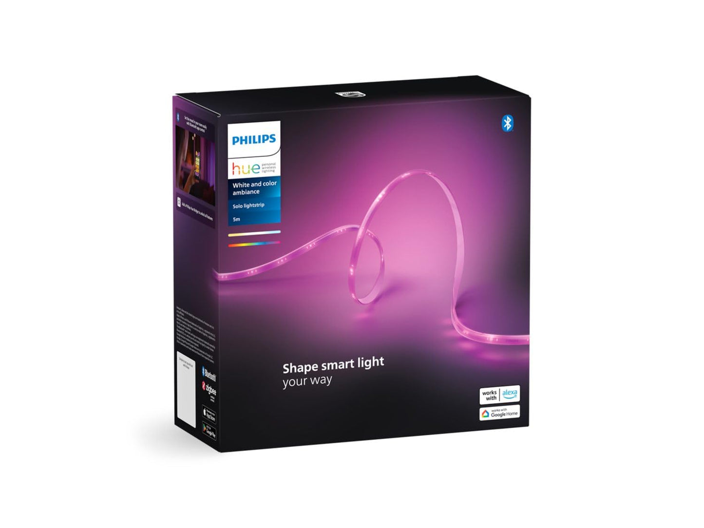 Philips Hue Solo tira de luz para uso en interiores, 5 metros, Smart LED Kit básico, paquete de 1, control con la aplicación Hue, funciona con Alexa, Google Assistant y Apple HomeKit, enchufe G (Reino