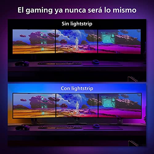 Philips Hue - Kit de inicio 3 Tiras de luces LED Hue Play Gradient para PC - 24-27"+ Hue Bridge, Luz Blanca y de Colores- sincroniza con el contenido de la pantalla, Compatible con Alexa y Google Home