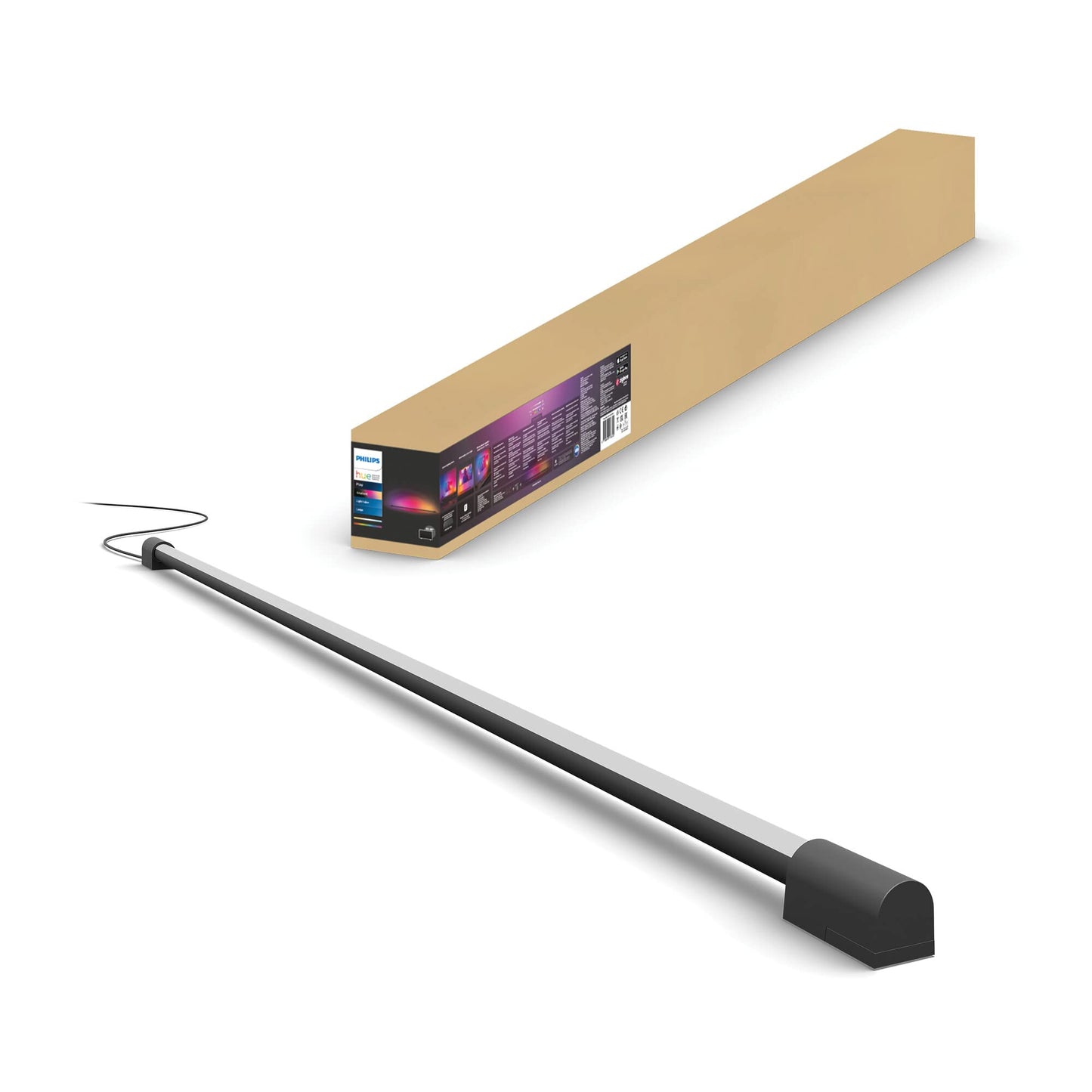 Philips Hue – Lámpara inteligente, Hue Play, Tubo de Mesa LED Inteligente, Luz Blanca y de Colores, Compatible con Alexa y Google Home, Color Negro- 125cm