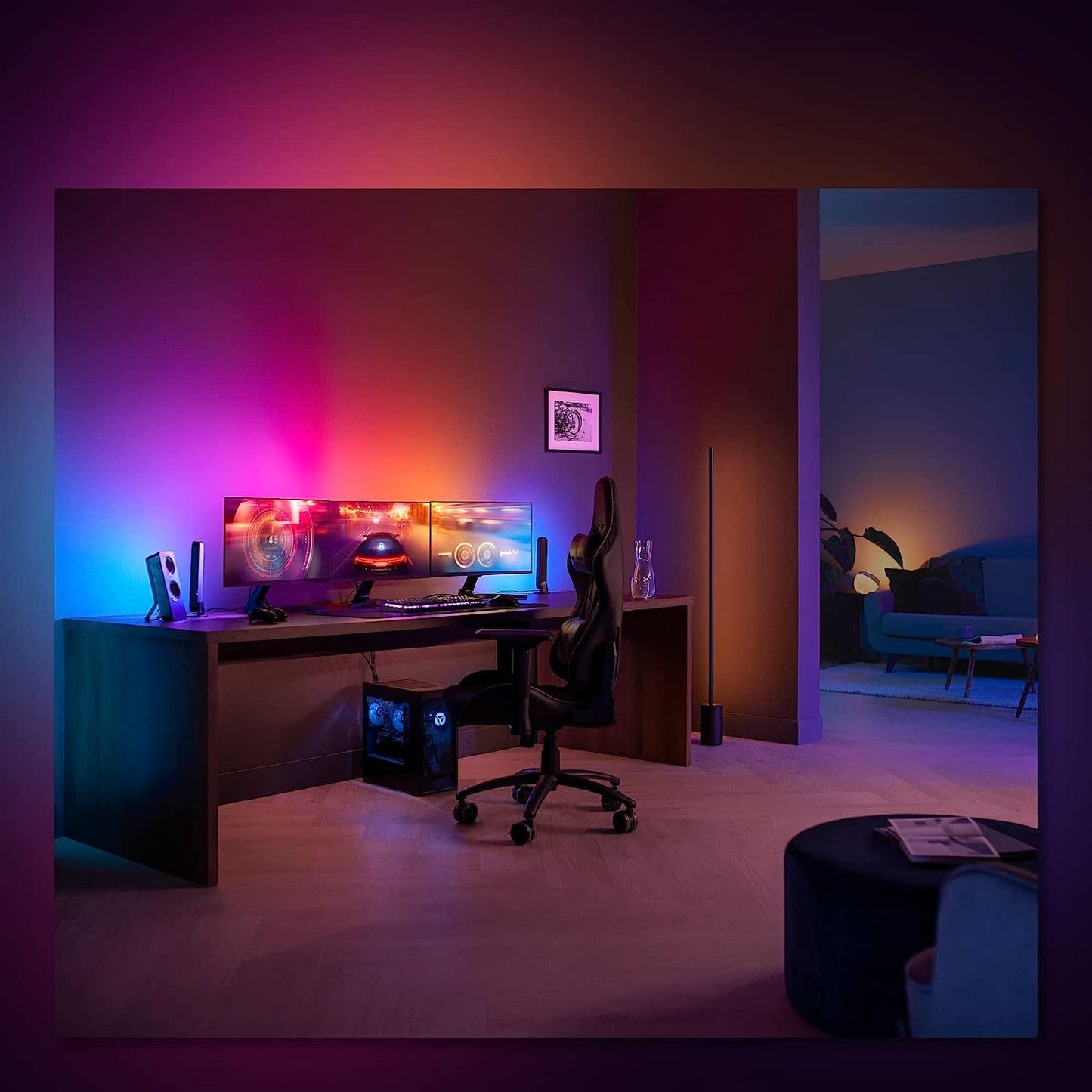 Philips Hue - Kit de inicio 3 Tiras de luces LED Hue Play Gradient para PC - 24-27"+ Hue Bridge, Luz Blanca y de Colores- sincroniza con el contenido de la pantalla, Compatible con Alexa y Google Home