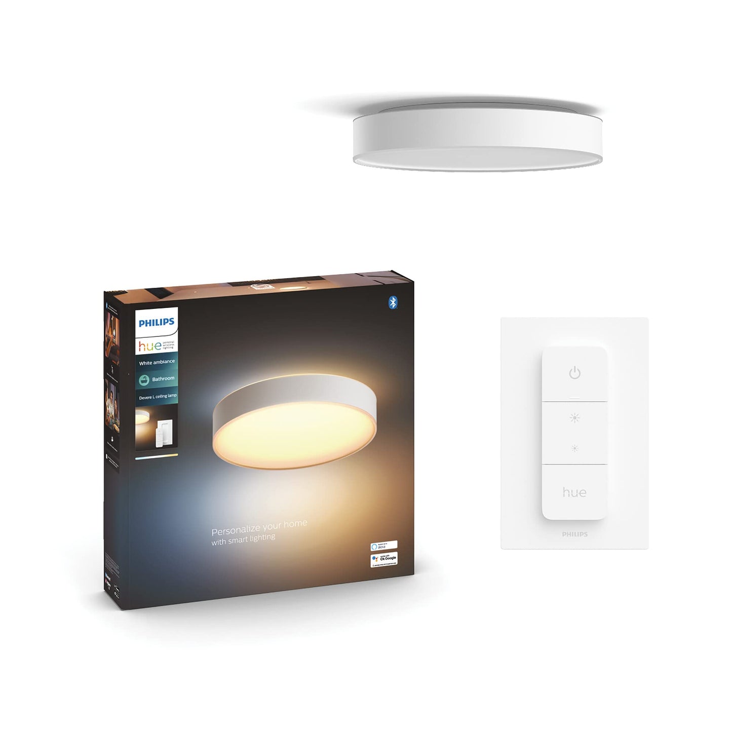 Philips Hue – Lámpara inteligente, Hue Enrave XL, Lámpara de Techo LED Inteligente, Luz Blanca de Cálida a Fría, Compatible con Alexa y Google Home, Color Blanco