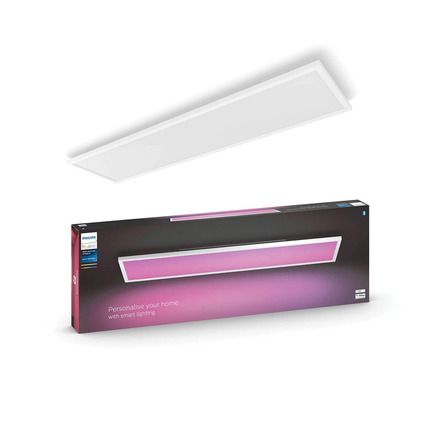 Philips Hue - Panel de luz Led Inteligente Surimu, 60W-4150 lúmens, lámpara de techo con Luz Blanca de Cálida a Fría y Luces de Colores, Compatible con Alexa y Google Home, 120x30cm, Blanco