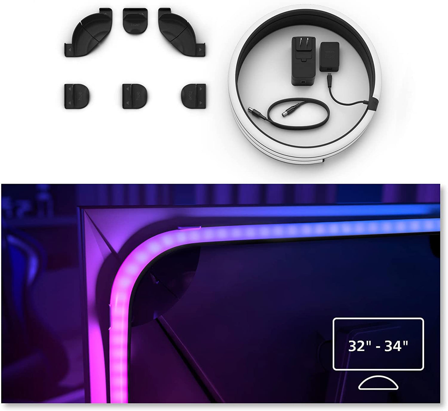 Philips Hue - Tira de luces led inteligente Hue Play Gradient para PC, 32-34", Luz Blanca y de Colores, sincroniza con el contenido de la pantalla, Compatible con Alexa y Google Home