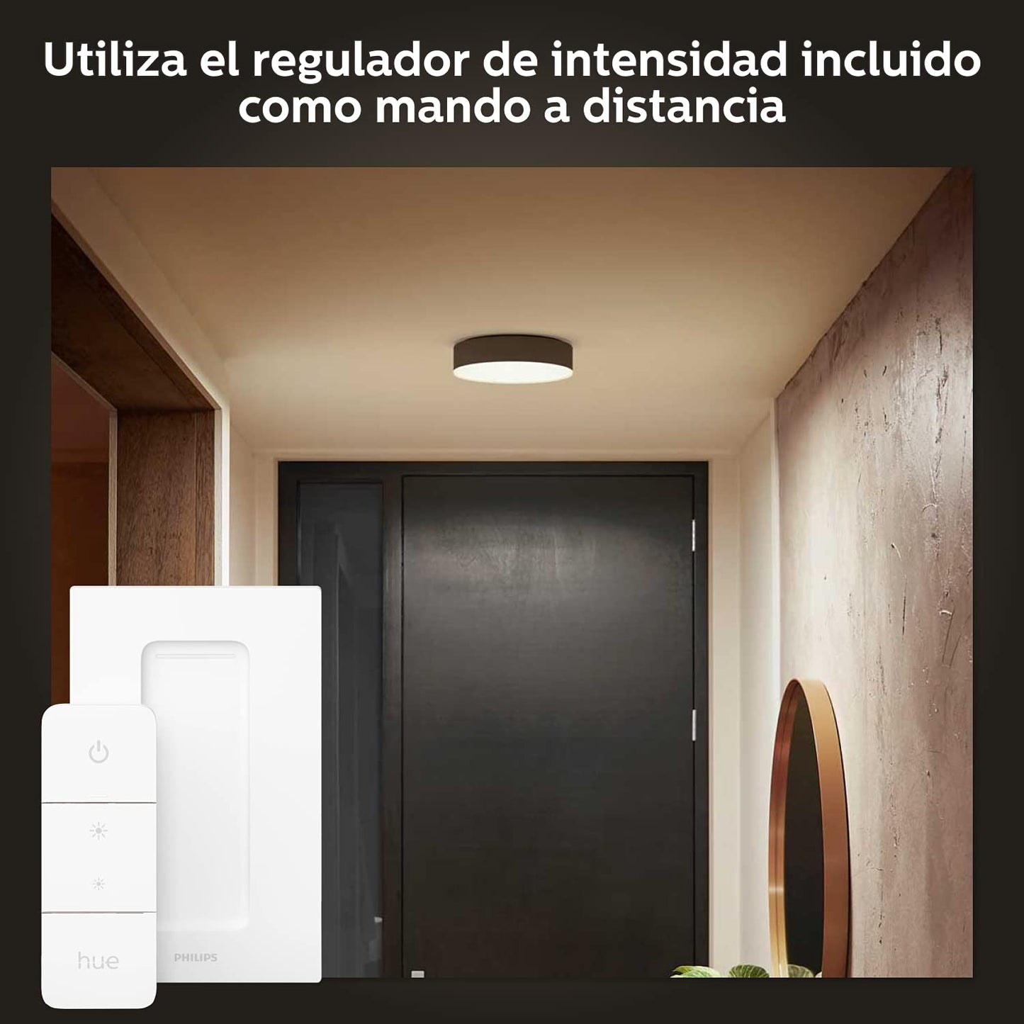 Philips Hue – Lámpara inteligente, Hue Enrave M, Lámpara de Techo LED Inteligente, Luz Blanca de Cálida a Fría, Compatible con Alexa y Google Home, Color Negro