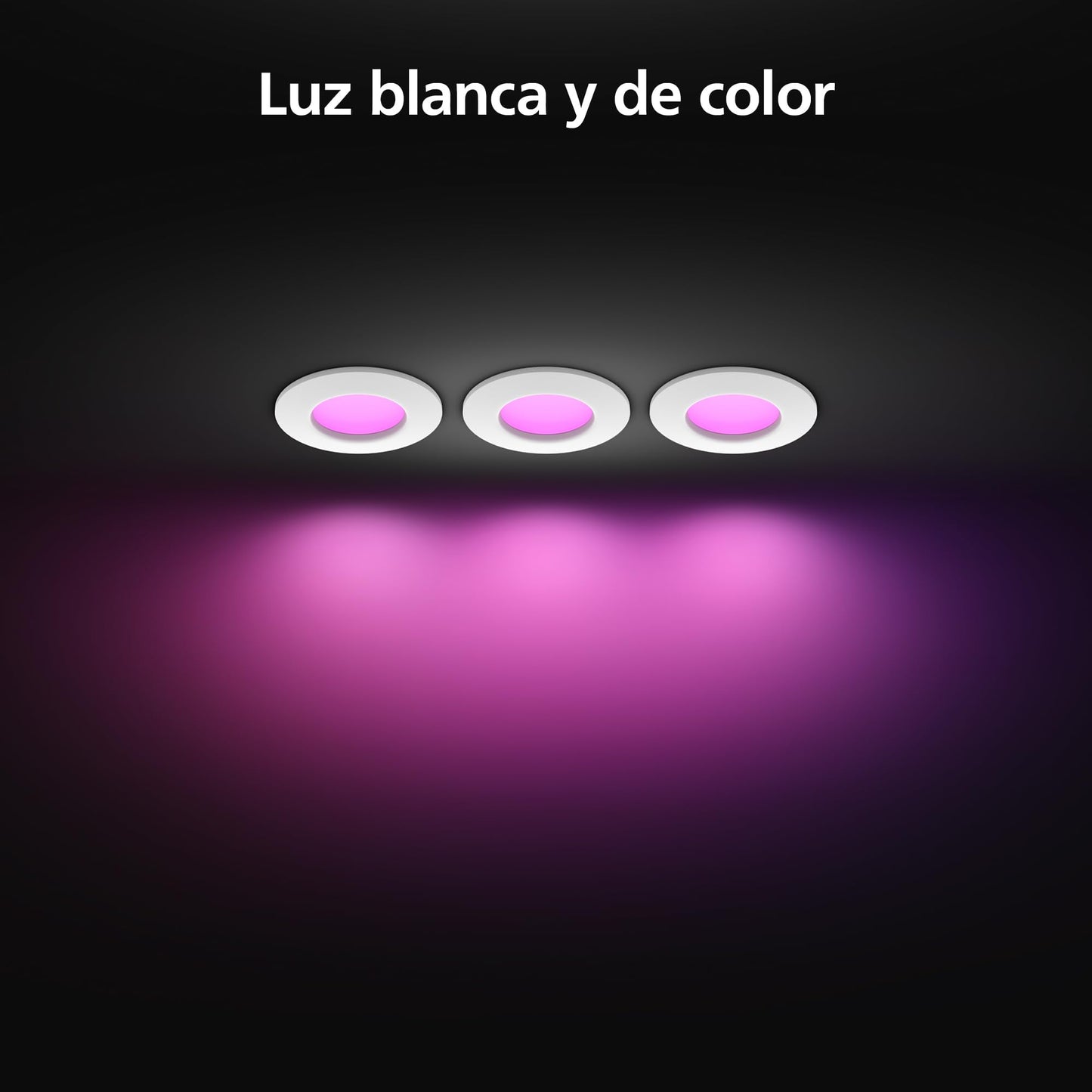 Philips Hue Downlights Slim (Pack de 3un), Tira LED, 90 mm, luz blanca y de color, compatible con Bluetooth, control por voz con Alexa, Apple Home y Google Assistant, en blanco