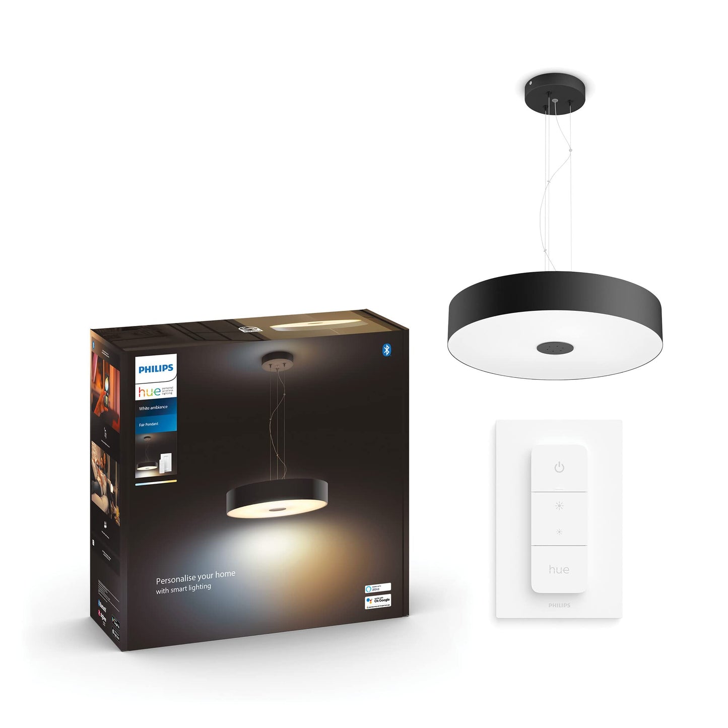 Philips Hue – Lámpara inteligente, Hue Fair, Lámpara Colgante LED Inteligente, Luz Blanca de cálida a fría, Compatible con Alexa y Google Home, Color Negro