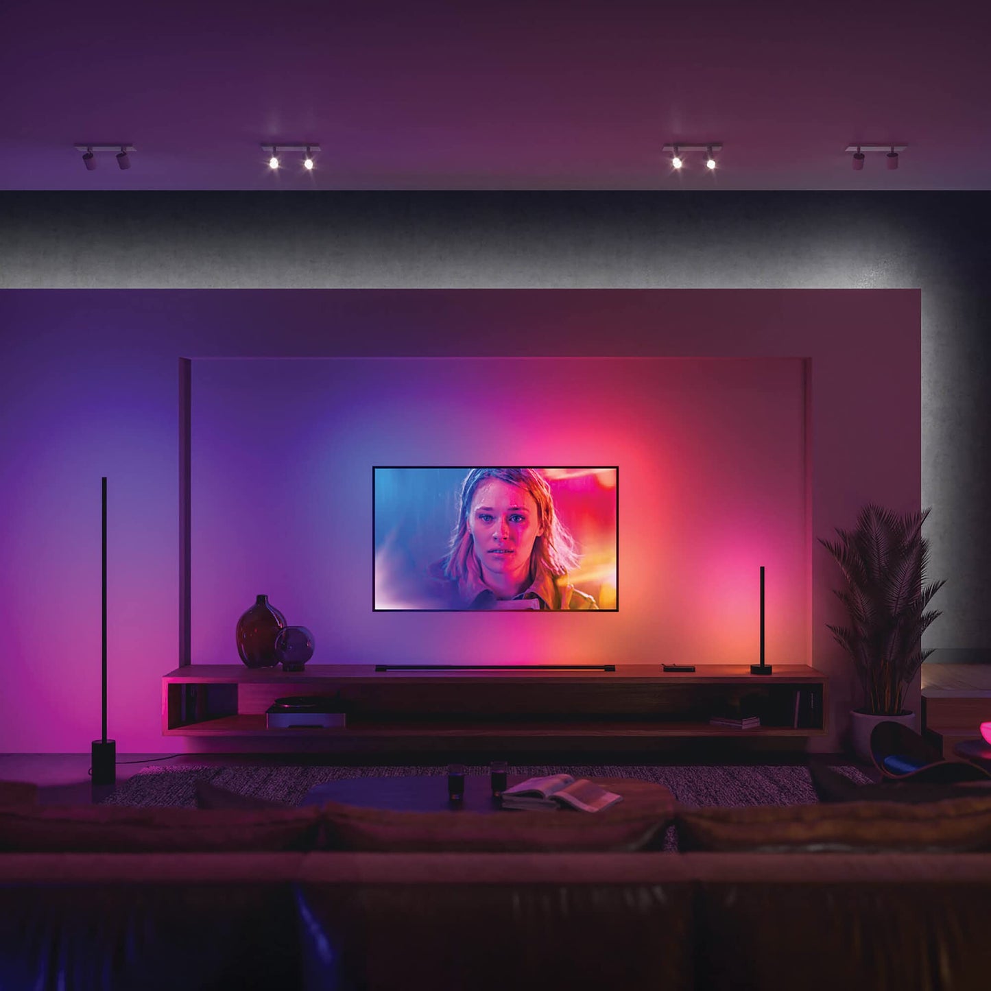Philips Hue – Lámpara inteligente, Hue Play, Tubo de Mesa LED Inteligente, Luz Blanca y de Colores, Compatible con Alexa y Google Home, Color Negro- 125cm