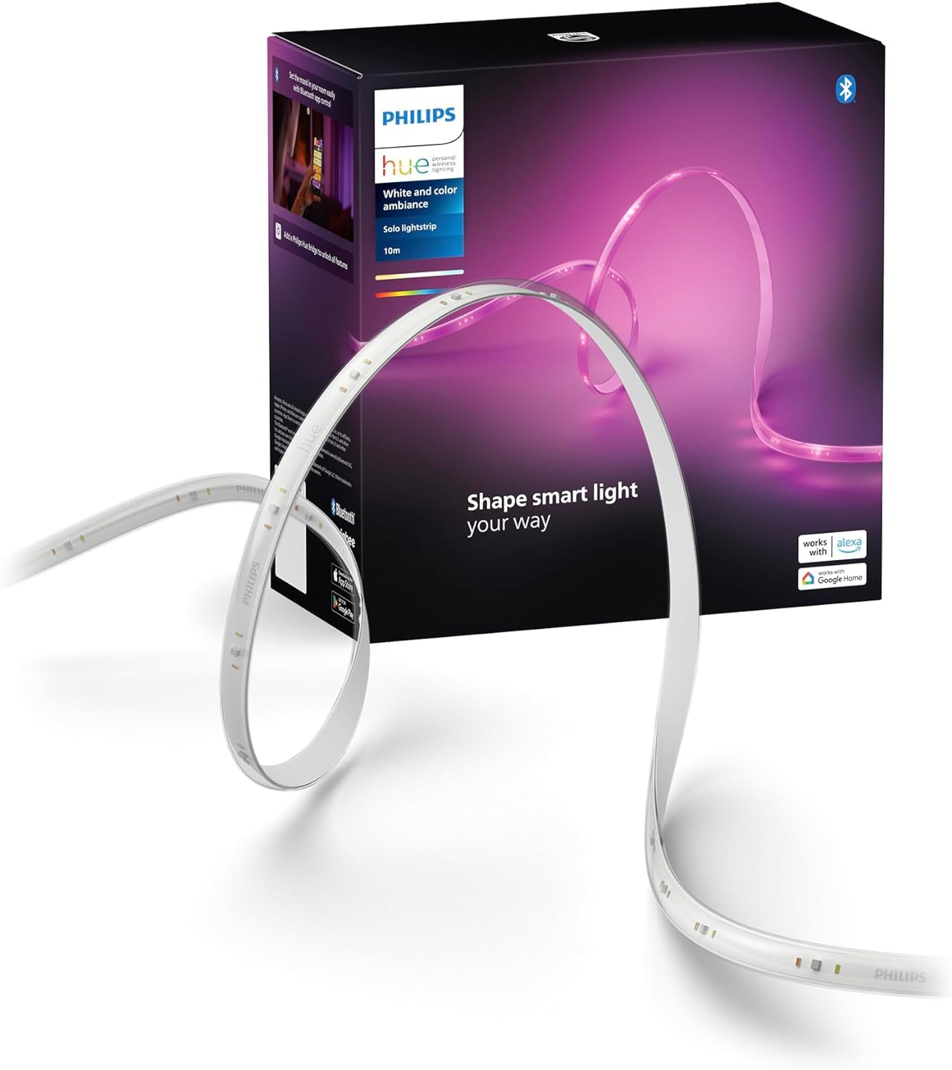 Philips Hue Solo 10M - Tira de luces LED Inteligente (1 x 10 m), tira de luces de colores ideal para iluminación interior, control con Hue App, compatible con Alexa, Google Assistant y Apple HomeKit