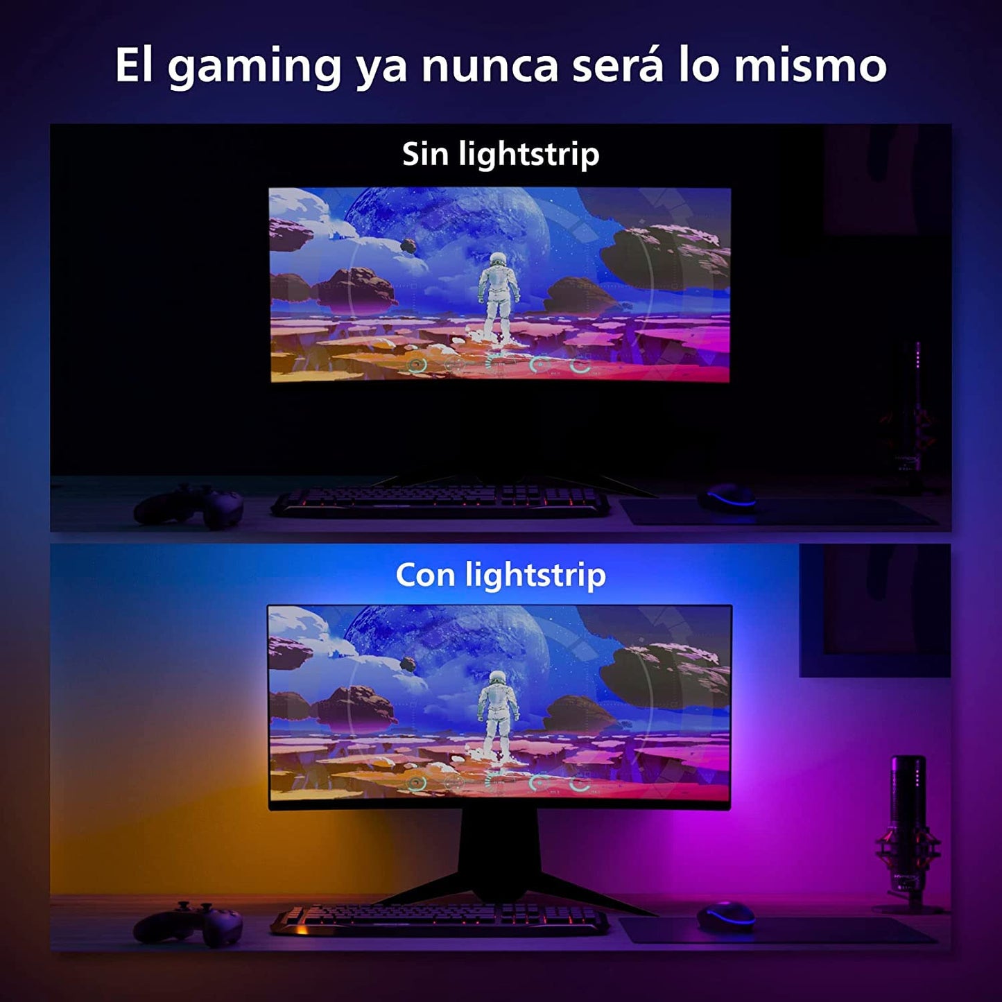 Philips Hue - Tira de luces led inteligente Hue Play Gradient para PC, 32-34", Luz Blanca y de Colores, sincroniza con el contenido de la pantalla, Compatible con Alexa y Google Home