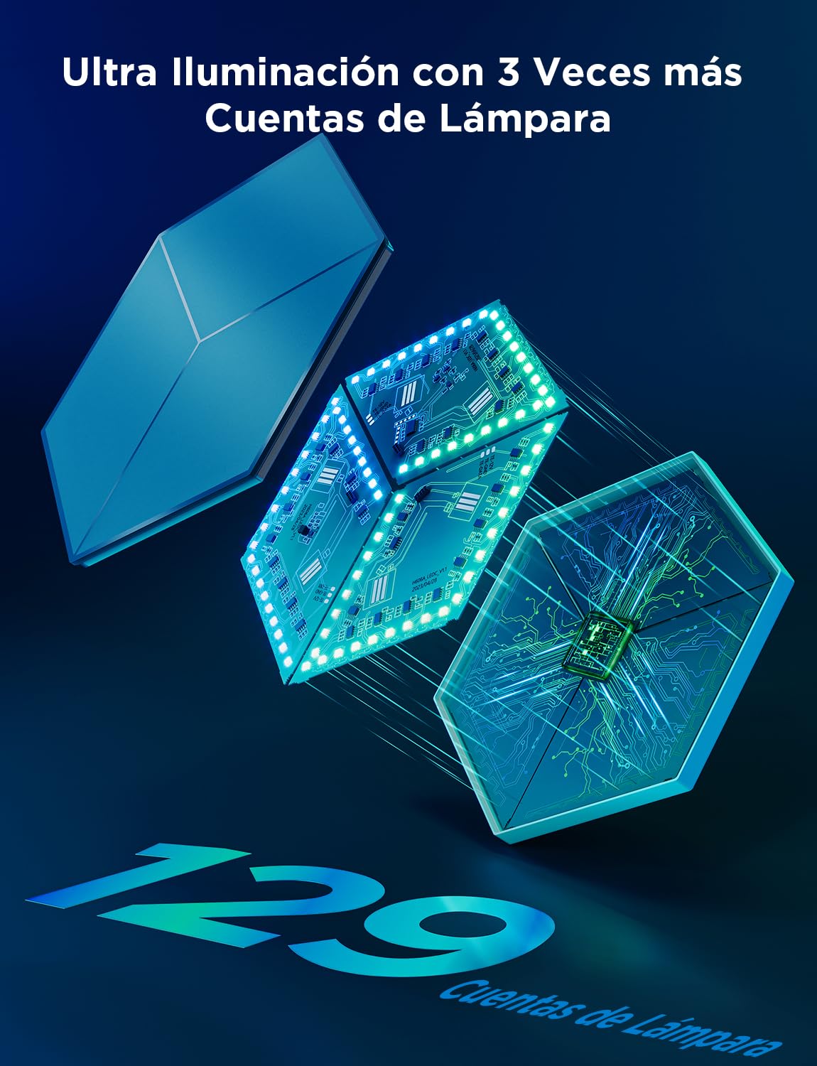 Govee Glide Hexagon Paneles de Luz Ultra, 3D Luces de Pared RGBIC con Alexa, Lámpara Hexagonal con 129 LEDs, 60 Modos de Escena para Gaming, Paredes, Habitaciones, Meteorito Gris,10 Paneles