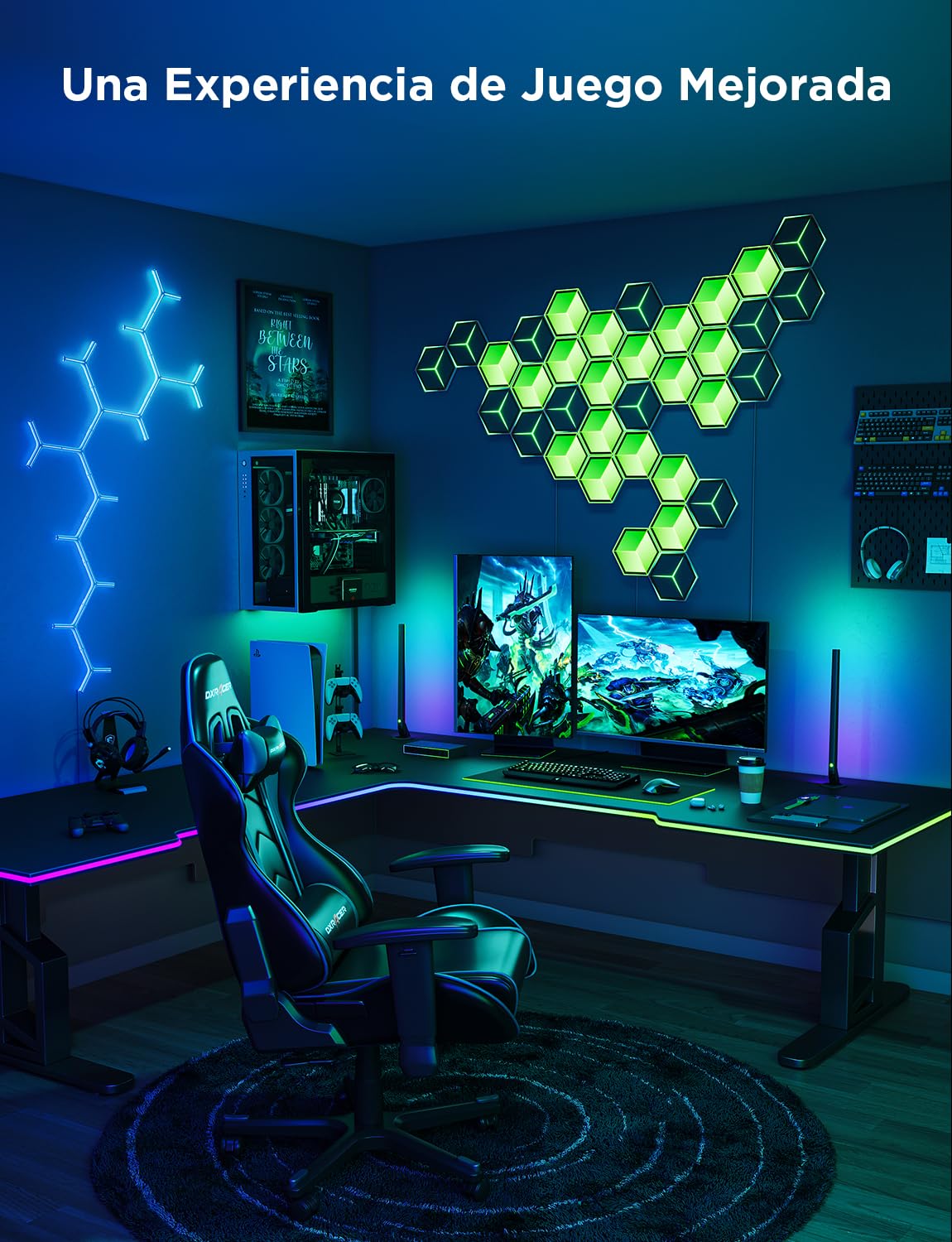 Govee Glide Hexagon Paneles de Luz Ultra, 3D Luces de Pared RGBIC con Alexa, Lámpara Hexagonal con 129 LEDs, 60 Modos de Escena para Gaming, Paredes, Habitaciones, Meteorito Gris,10 Paneles
