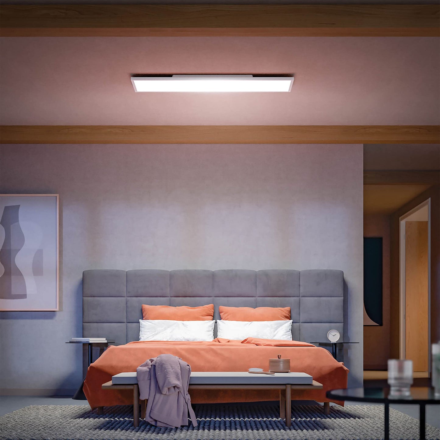 Philips Hue - Panel de luz Led Inteligente Surimu, 60W-4150 lúmens, lámpara de techo con Luz Blanca de Cálida a Fría y Luces de Colores, Compatible con Alexa y Google Home, 120x30cm, Blanco