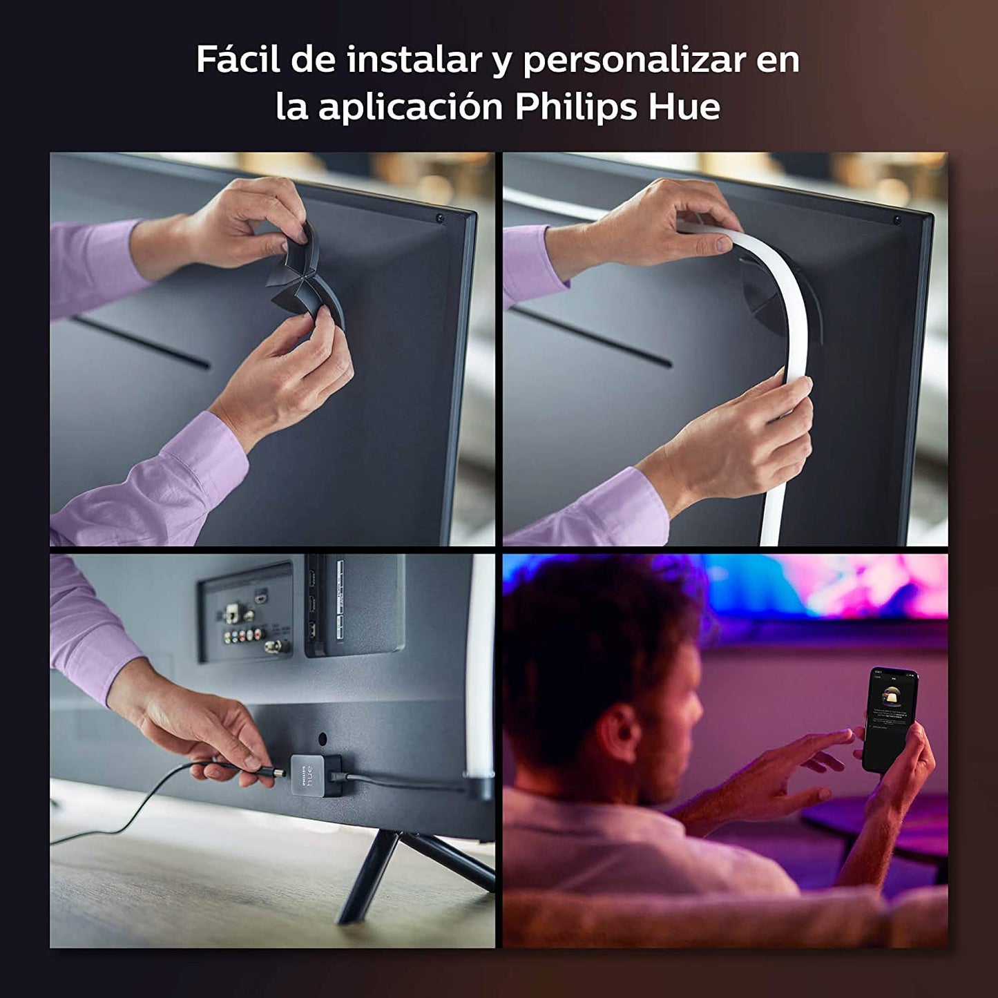 Philips Hue Play Gradient Lightstrip Tira Inteligente LED, 20 W, Luz Blanca y Colores, 65 Pulgadas