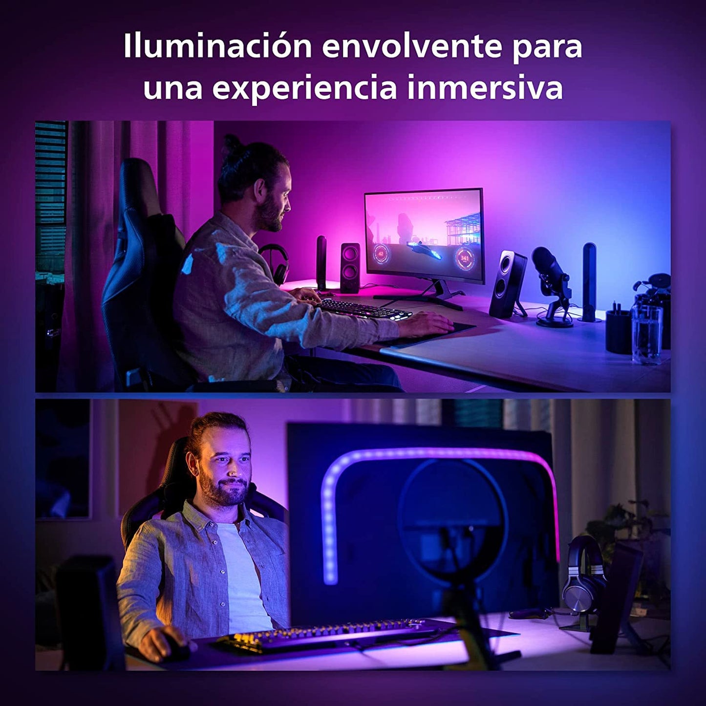 Philips Hue - Tira de luces led inteligente Hue Play Gradient para PC, 32-34", Luz Blanca y de Colores, sincroniza con el contenido de la pantalla, Compatible con Alexa y Google Home