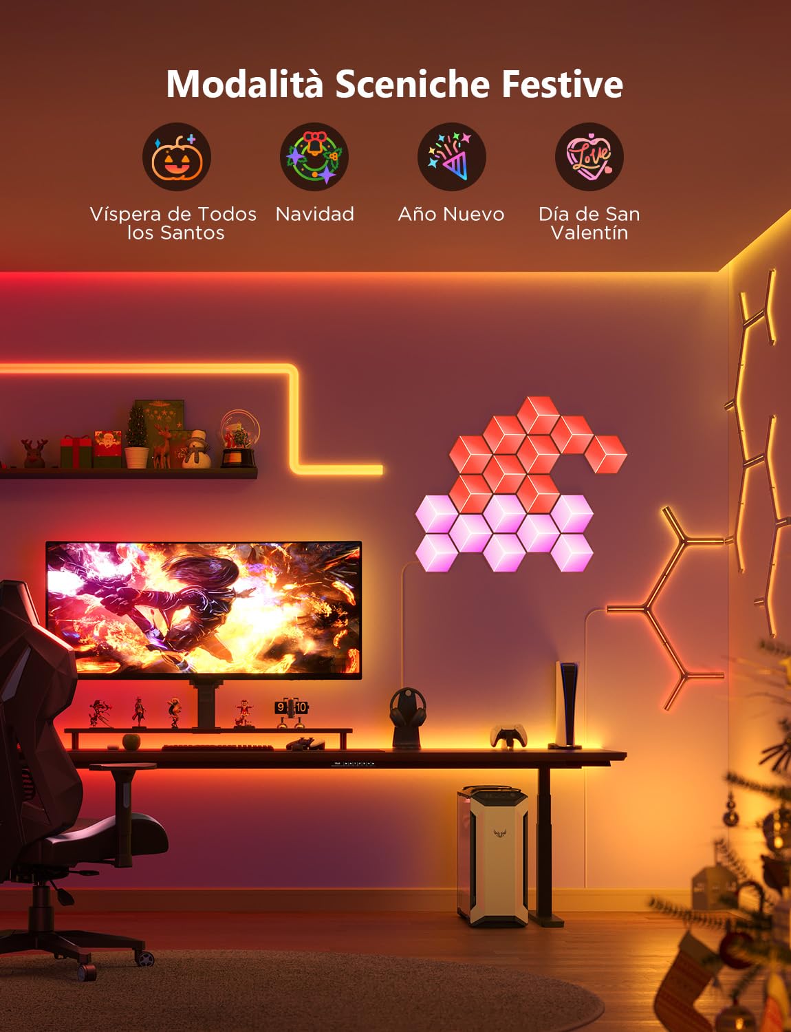 Govee Glide Hexagon Paneles de Luz Ultra, 3D Luces de Pared RGBIC con Alexa, Lámpara Hexagonal con 129 LEDs, 60 Modos de Escena para Gaming, Paredes, Habitaciones, Meteorito Gris,10 Paneles