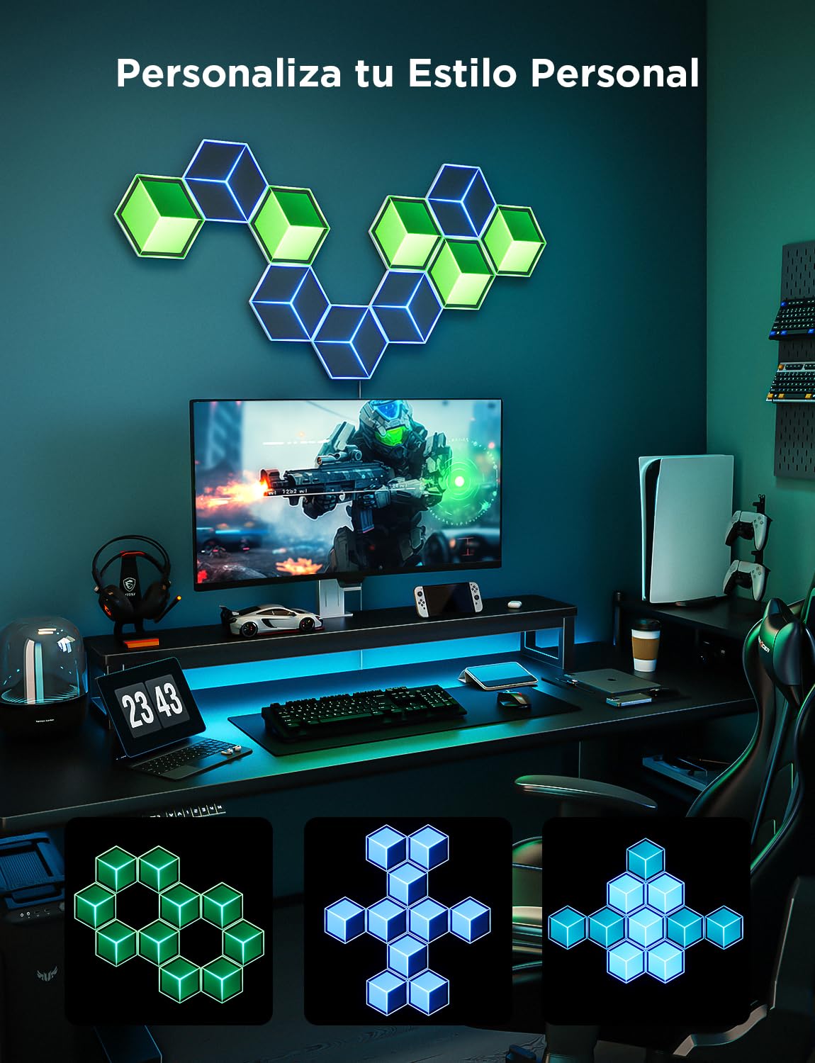 Govee Glide Hexagon Paneles de Luz Ultra, 3D Luces de Pared RGBIC con Alexa, Lámpara Hexagonal con 129 LEDs, 60 Modos de Escena para Gaming, Paredes, Habitaciones, Meteorito Gris,10 Paneles