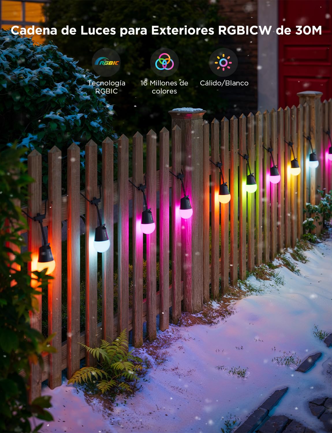 Govee Guirnalda de Luces Inteligentes para Exteriores 2, 30M RGBIC Luces para Exteriores, Bombillas LED Blancas cálidas, Patio Trasero, IP65 Prueba de Agua, Funciona con Alexa, Control de Aplicacione