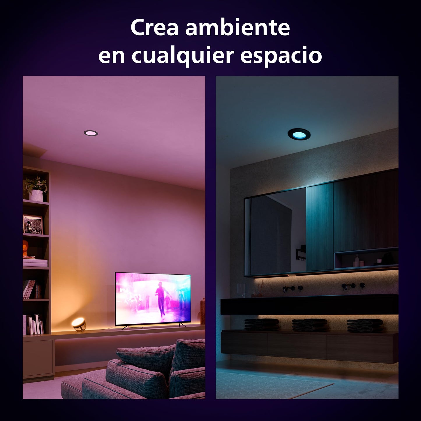 Philips Hue Downlights Slim (Pack de 3un), Tira LED, 90 mm, luz blanca y de color, compatible con Bluetooth, control por voz con Alexa, Apple Home y Google Assistant, en blanco