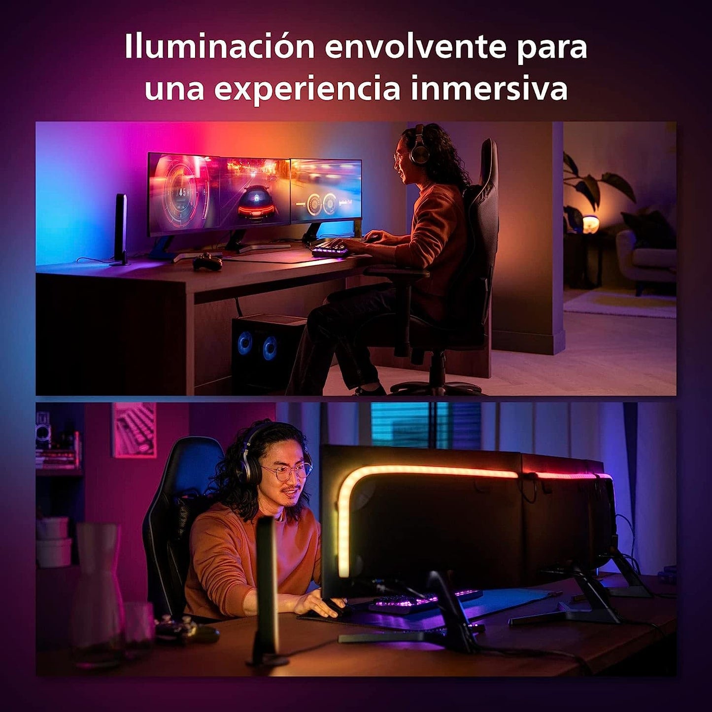 Philips Hue - Kit de inicio 3 Tiras de luces LED Hue Play Gradient para PC - 24-27"+ Hue Bridge, Luz Blanca y de Colores- sincroniza con el contenido de la pantalla, Compatible con Alexa y Google Home