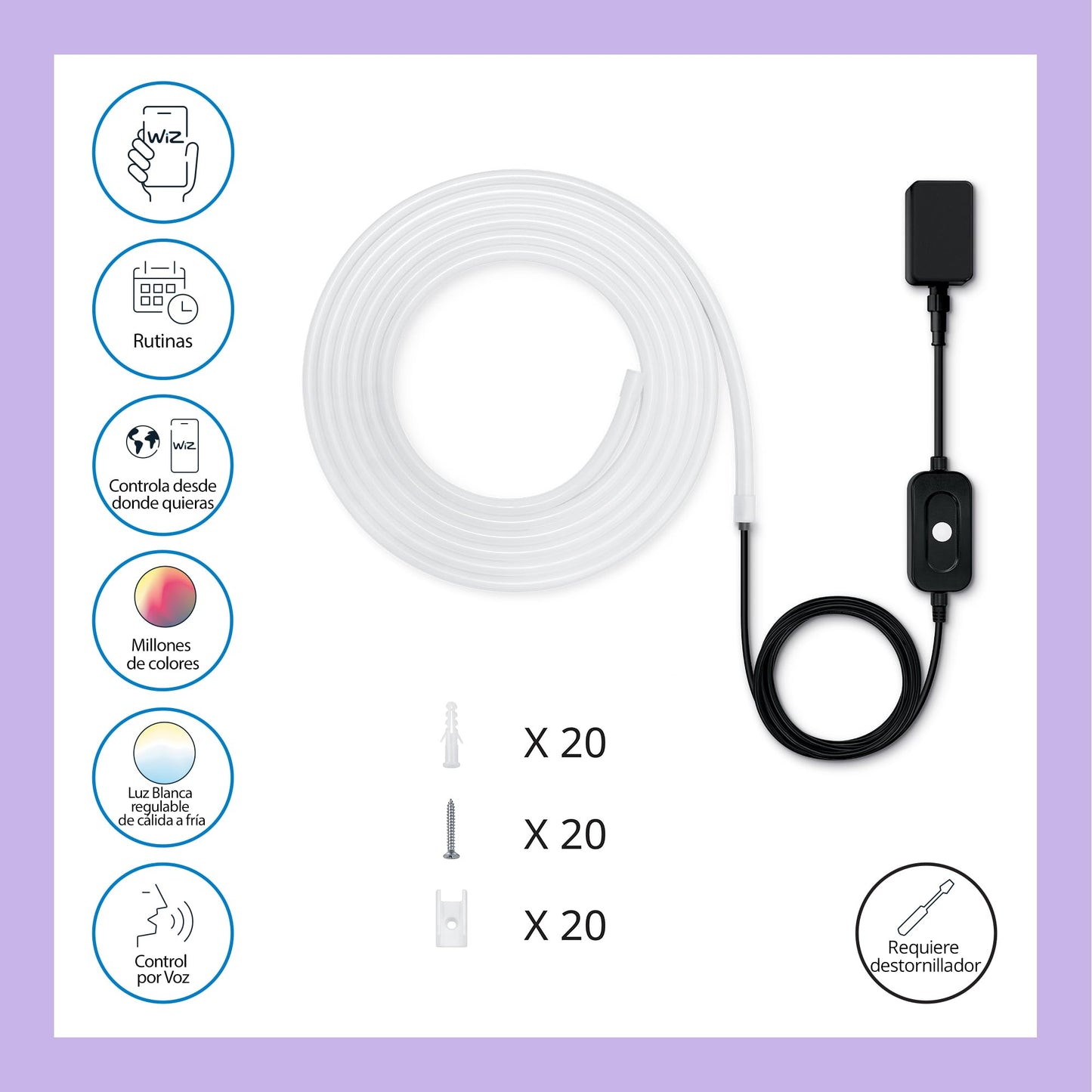 WiZ - Tira Led Inteligente para Exterior, Luz Blanca y de Colores, Wi-Fi, Control por Voz, Compatible con Alexa y Google Home