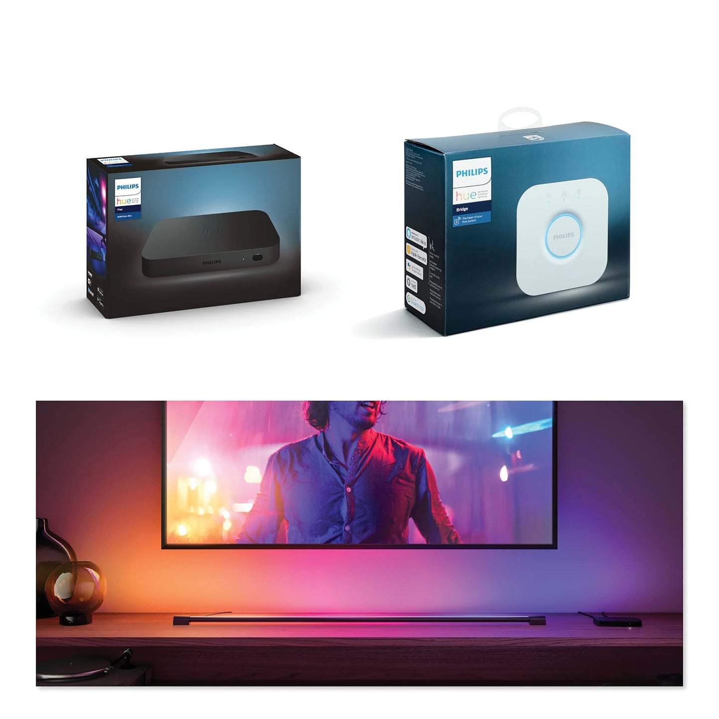 Philips Hue – Lámpara inteligente, Hue Play, Tubo de Mesa LED Inteligente, Luz Blanca y de Colores, Compatible con Alexa y Google Home, Color Negro- 125cm