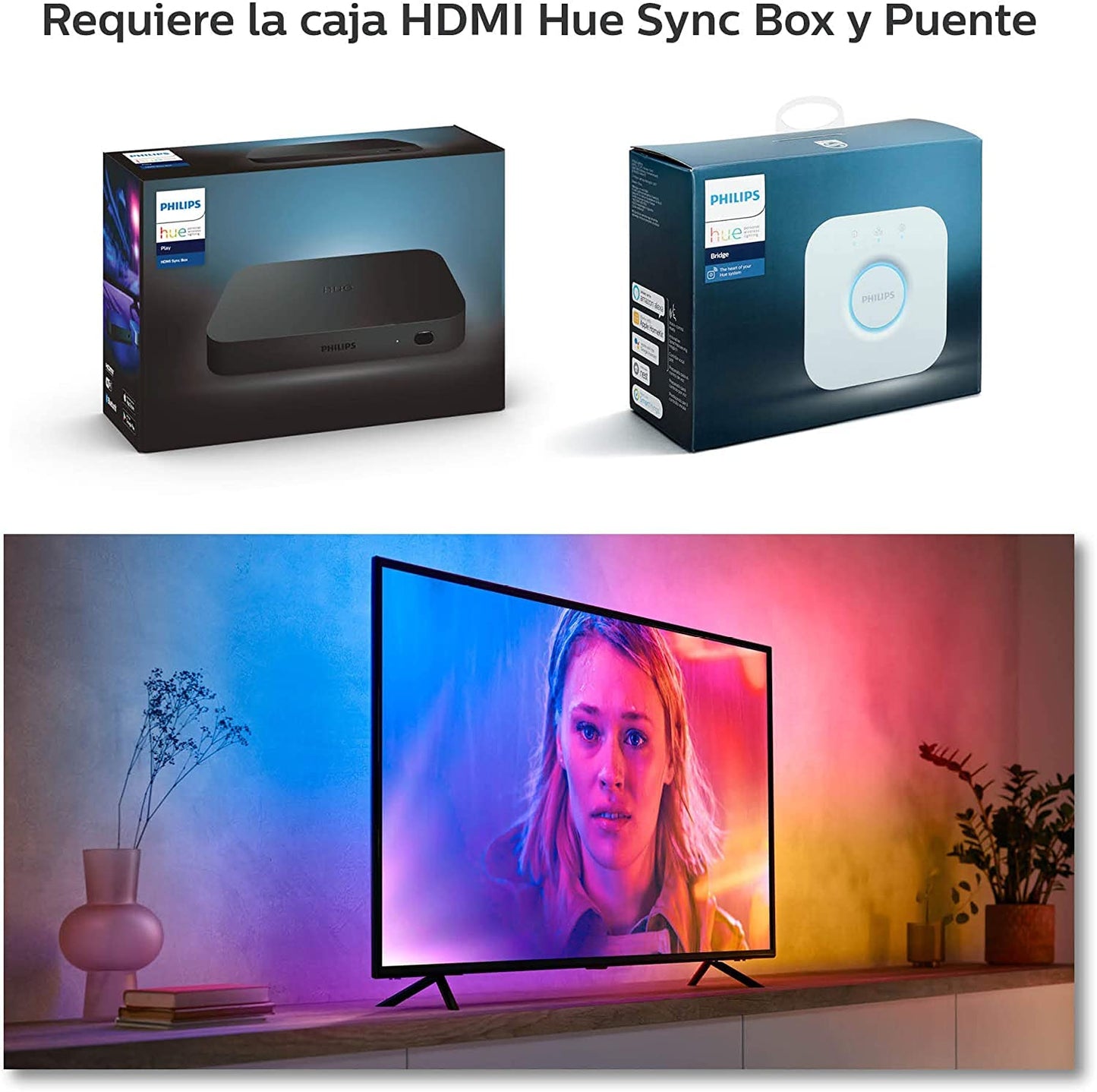 Philips Hue Play Gradient Lightstrip Tira Inteligente LED, 20 W, Luz Blanca y Colores, 65 Pulgadas