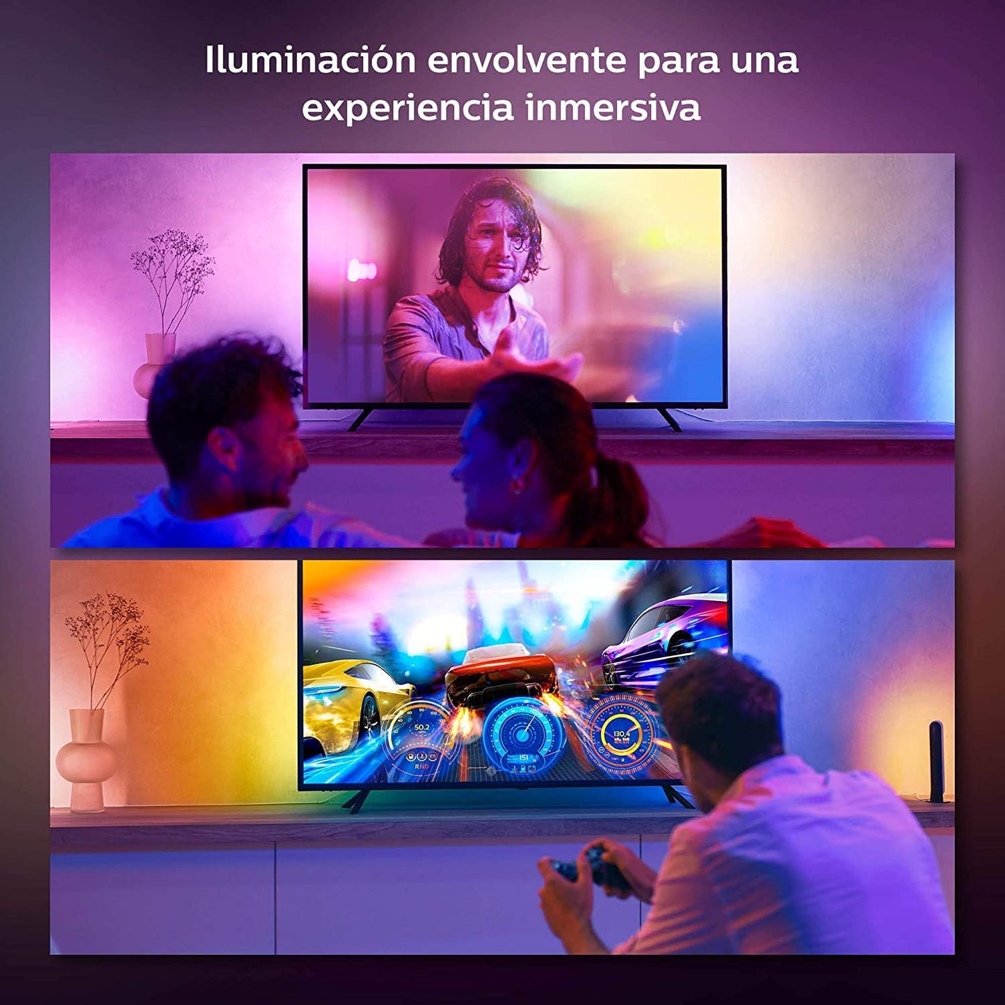 Philips Hue Play Gradient Lightstrip Tira Inteligente LED, 20 W, Luz Blanca y Colores, 65 Pulgadas