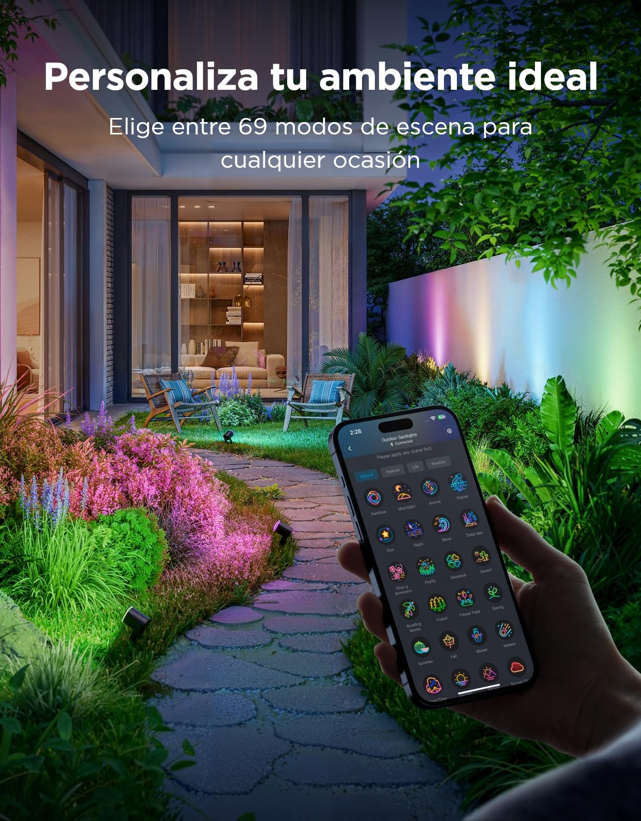 Govee Focos Para Exterior 2, Iluminación de Jardín Resistente al Agua IP67, Foco RGBWIC, 700 lm Regulable, 69 Modos de Escena y 16 mil Colores, Funciona con Alexa, Google Assistant, Matter. 4 paquetes
