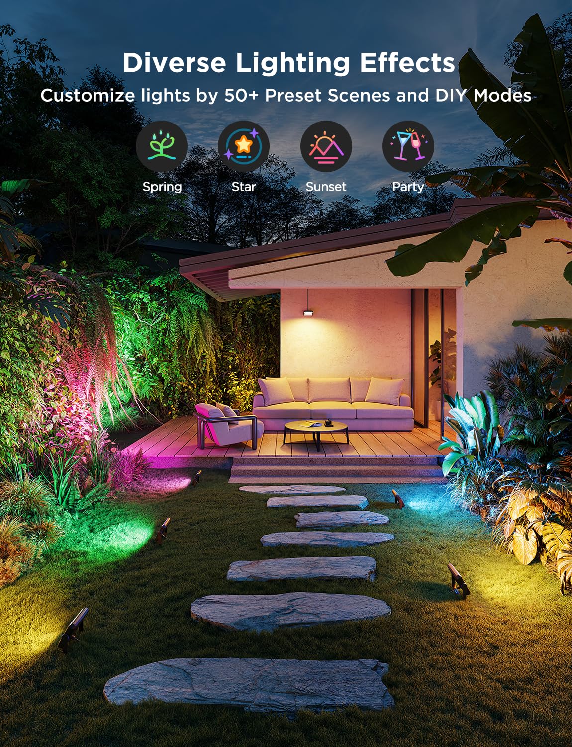 Govee Faros LED Exteriores 2, RGBIC Faros Exteriores con Luz Blanca Fría y Cálida, Funciona con Alexa, Google Home, Matter, 50+ Escenas, Impermeables IP66 Foco para Jardín y Patio, 4pcs