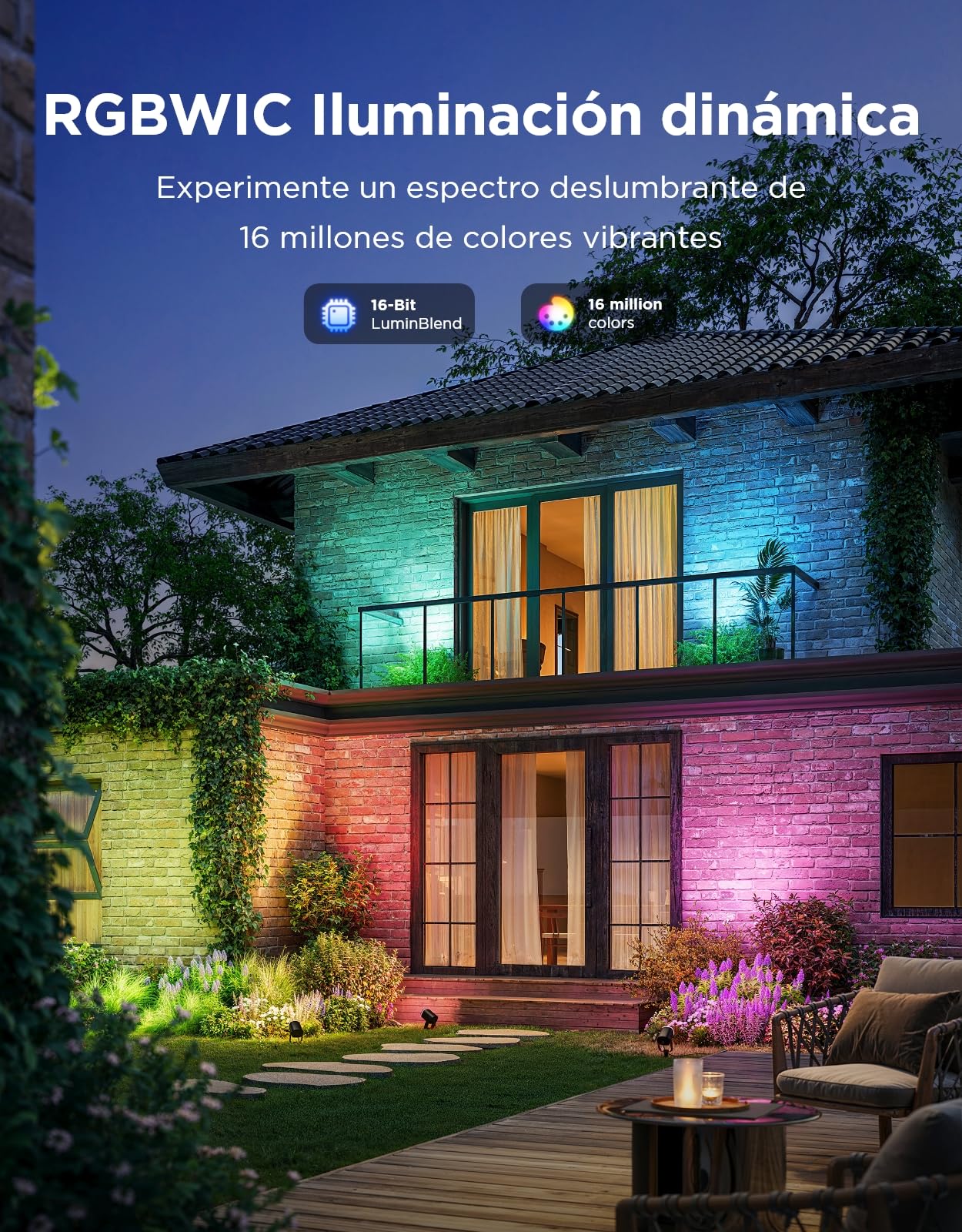 Govee Focos Para Exterior 2, Iluminación de Jardín Resistente al Agua IP67, Foco RGBWIC, 700 lm Regulable, 69 Modos de Escena y 16 mil Colores, Funciona con Alexa, Google Assistant, Matter. 4 paquetes