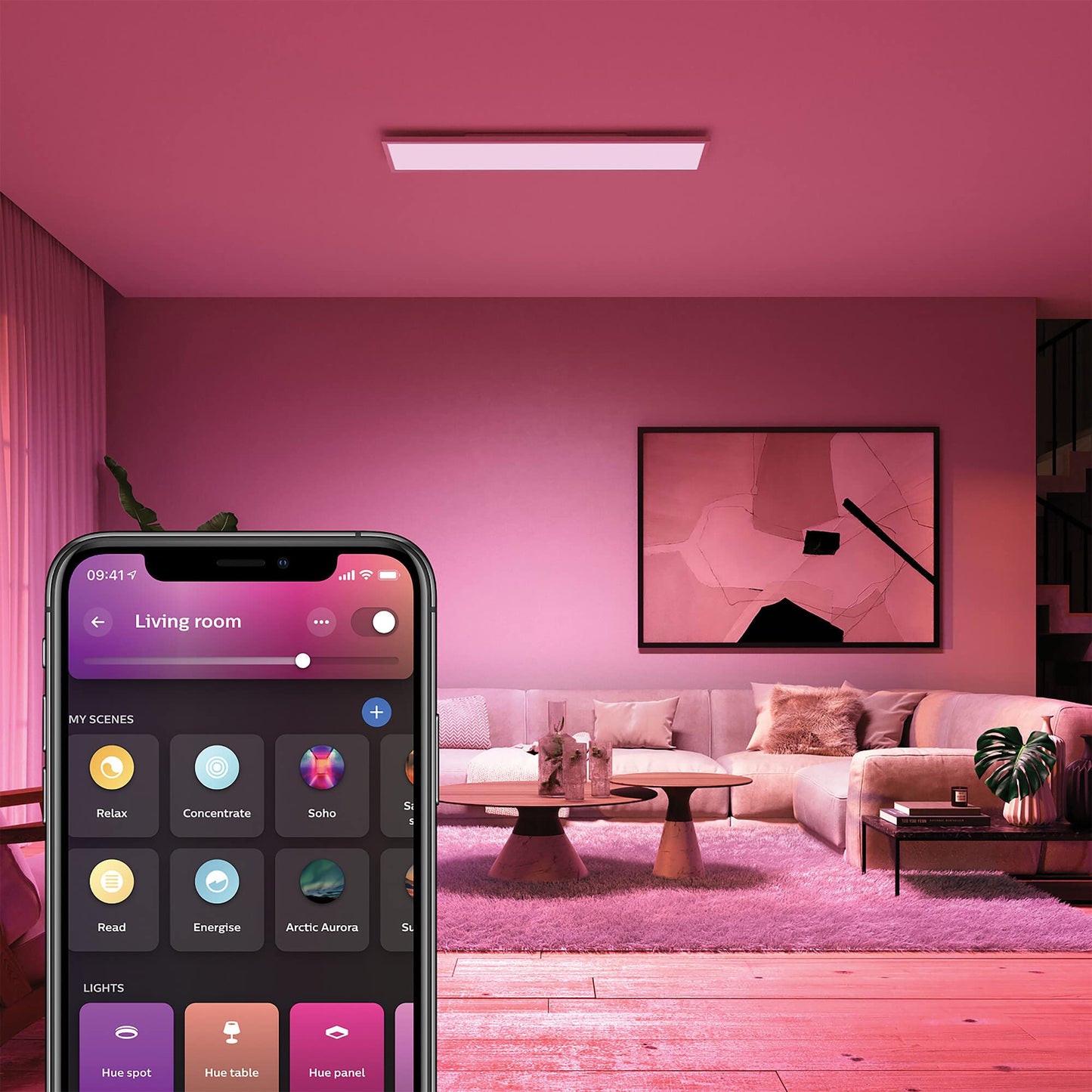 Philips Hue - Panel de luz Led Inteligente Surimu, 60W-4150 lúmens, lámpara de techo con Luz Blanca de Cálida a Fría y Luces de Colores, Compatible con Alexa y Google Home, 120x30cm, Blanco