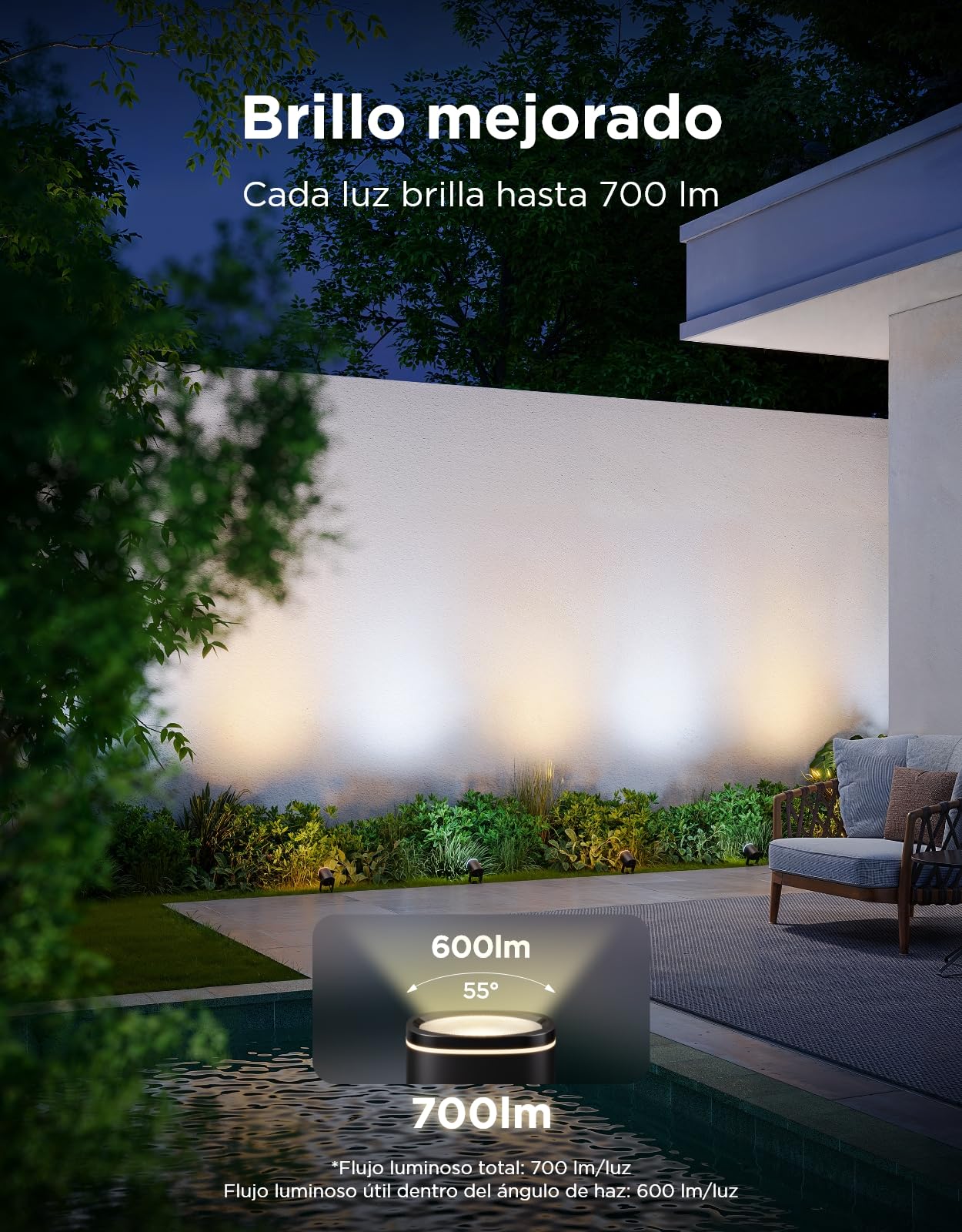 Govee Focos Para Exterior 2, Iluminación de Jardín Resistente al Agua IP67, Foco RGBWIC, 700 lm Regulable, 69 Modos de Escena y 16 mil Colores, Funciona con Alexa, Google Assistant, Matter. 4 paquetes