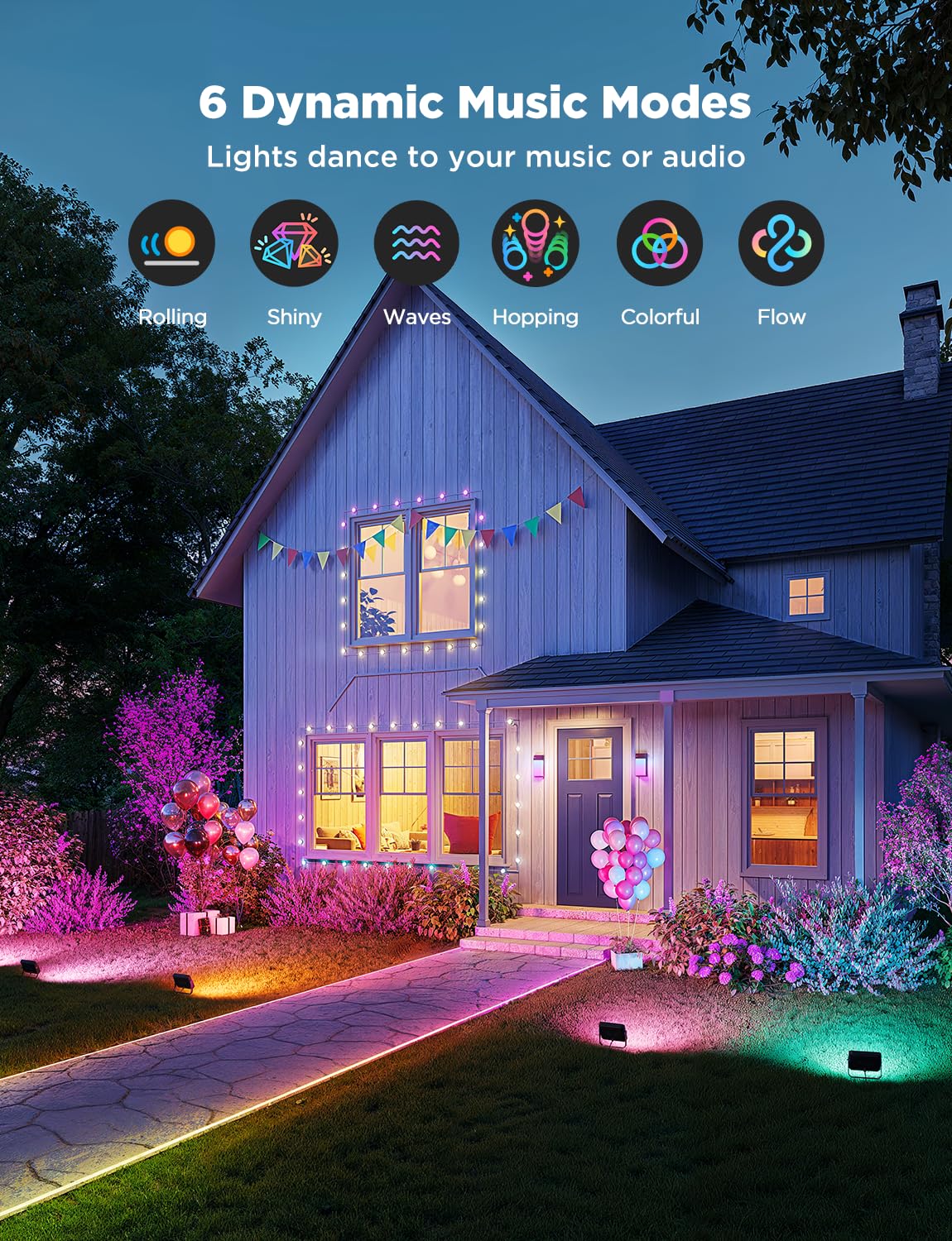 Govee Faros LED Exteriores 2, RGBIC Faros Exteriores con Luz Blanca Fría y Cálida, Funciona con Alexa, Google Home, Matter, 50+ Escenas, Impermeables IP66 Foco para Jardín y Patio, 4pcs