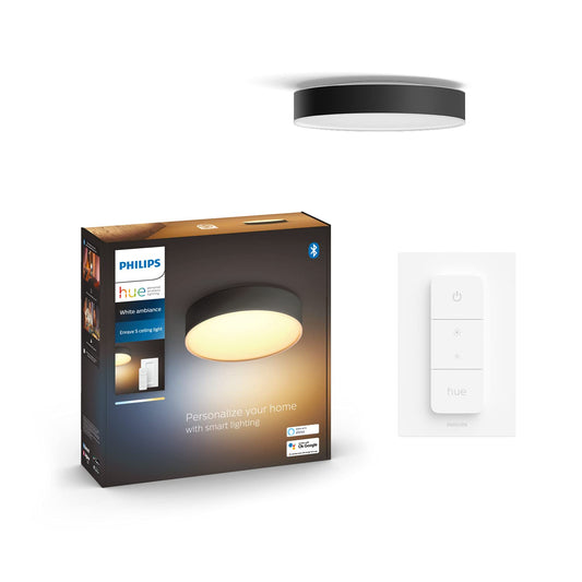 Philips Hue – Lámpara inteligente, Hue Enrave M, Lámpara de Techo LED Inteligente, Luz Blanca de Cálida a Fría, Compatible con Alexa y Google Home, Color Negro