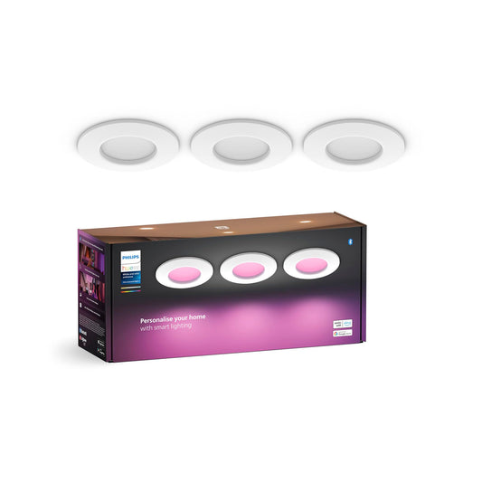 Philips Hue Downlights Slim (Pack de 3un), Tira LED, 90 mm, luz blanca y de color, compatible con Bluetooth, control por voz con Alexa, Apple Home y Google Assistant, en blanco