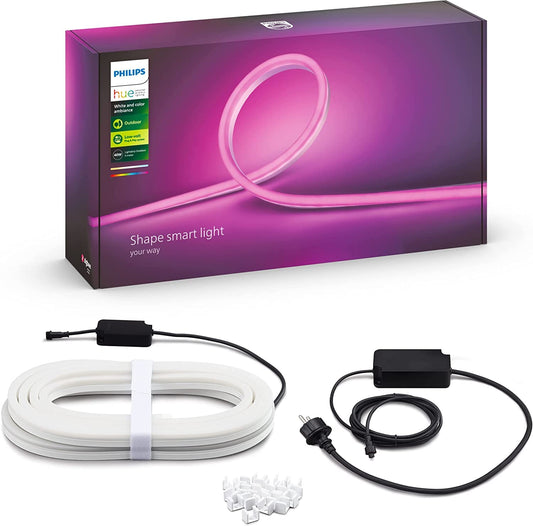 Philips Hue - Tira Led inteligente Exterior 5m y Alimentador, 1650lm, control App o Bluetooth, Sumergible (IP67), Luz Blanca y luces de colores, Compatible con Alexa y Google Home [clase energética G]