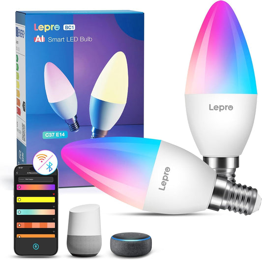 Lepro BC1 Smart Bulbs E14 – RGB, Voice Control, Music Sync (2 Pack)